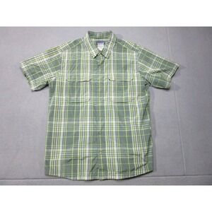 Patagonia Shirt Mens Medium Green Grey Plaid Outdoor Hiking Wicking Short Sleeve